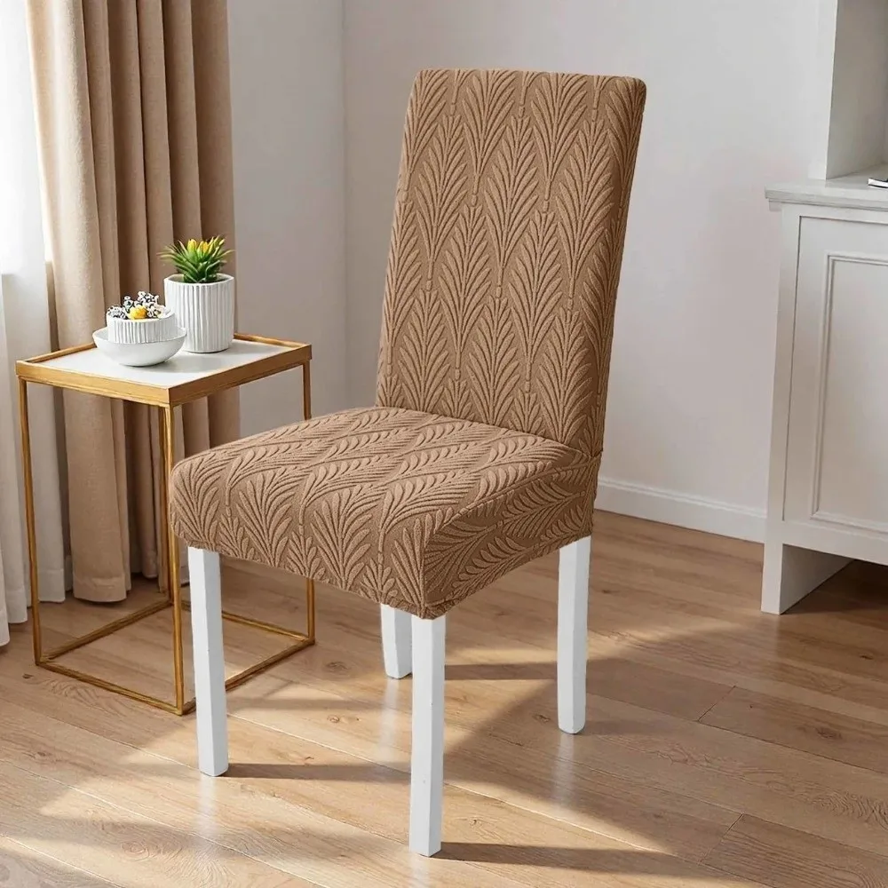 1/4pcs High-Back Stretch Dining Chair Cover 3D Leaf Woven Jacquard Chair Cover Washable Scratch Proof Elastic Chair Cover