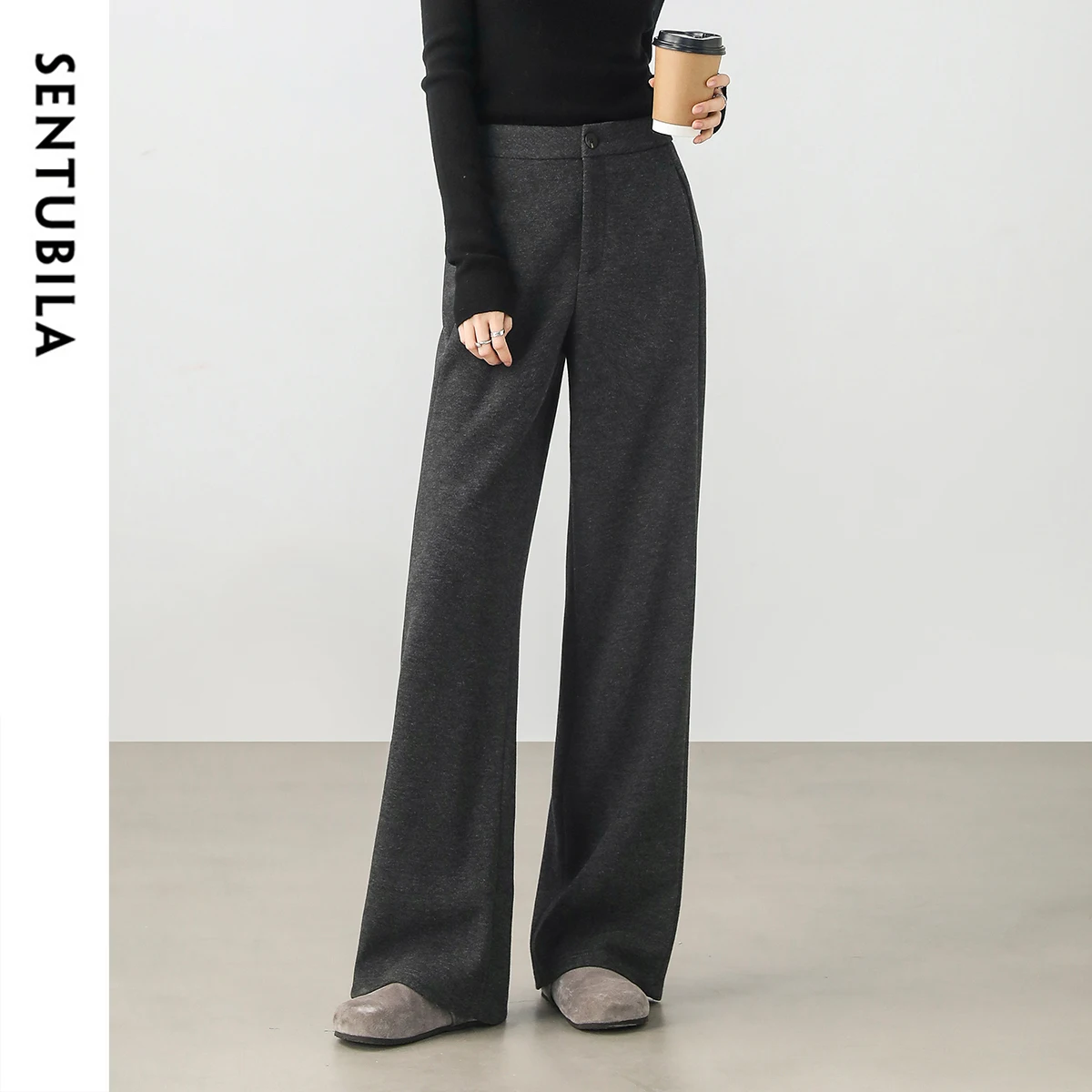 SENTUBILA Gray Pants Women's Trouser 2025 Autumn Fall Casual Simple High-waist Straight-leg Pants Temperament Bottoms 144K58937