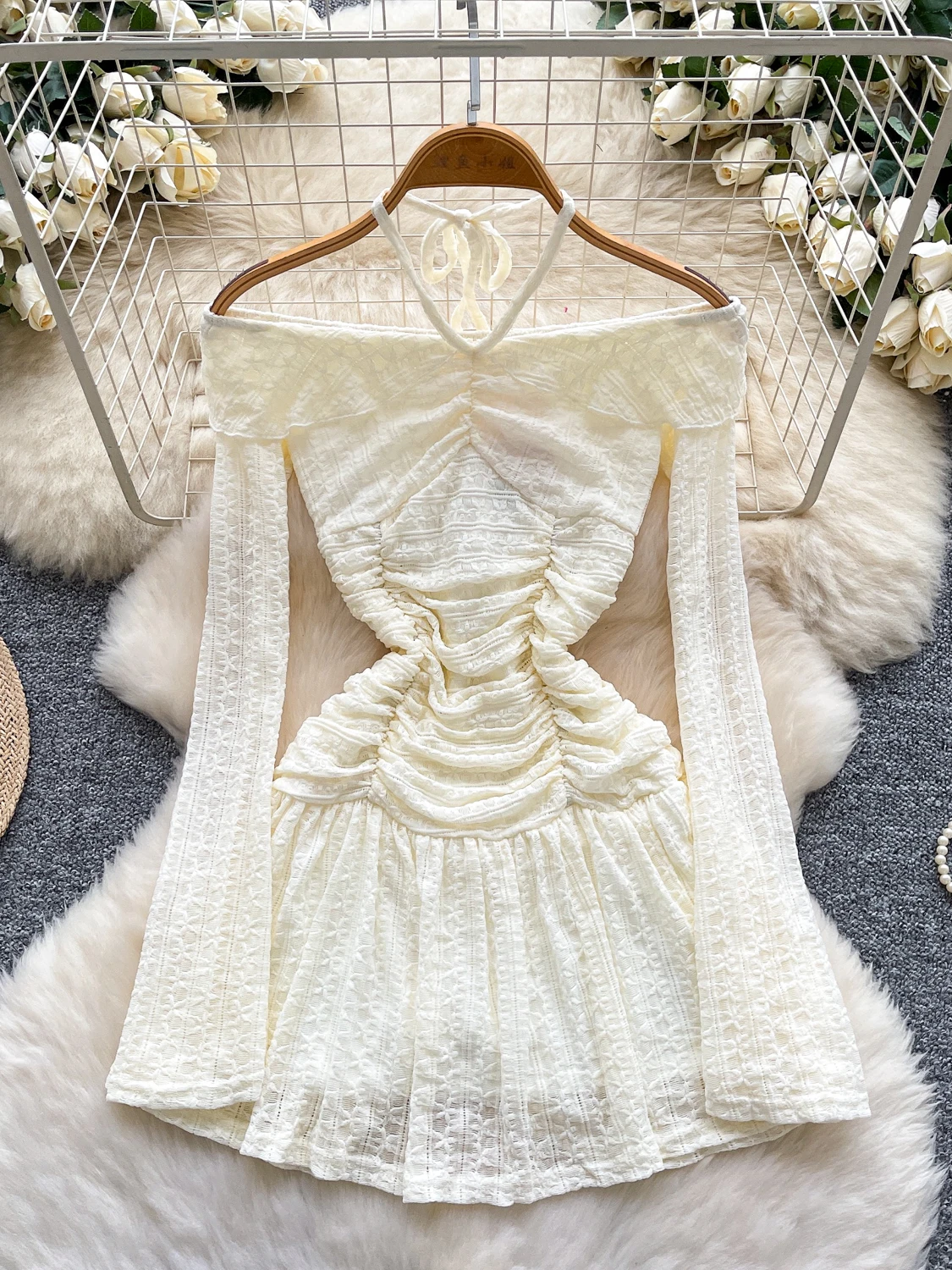 

Ele Pure Desire One-oulder Long Sve Dr Women's Slim Fit Pleated High Waist A-Line Skirt Ci Commute Summer Dr