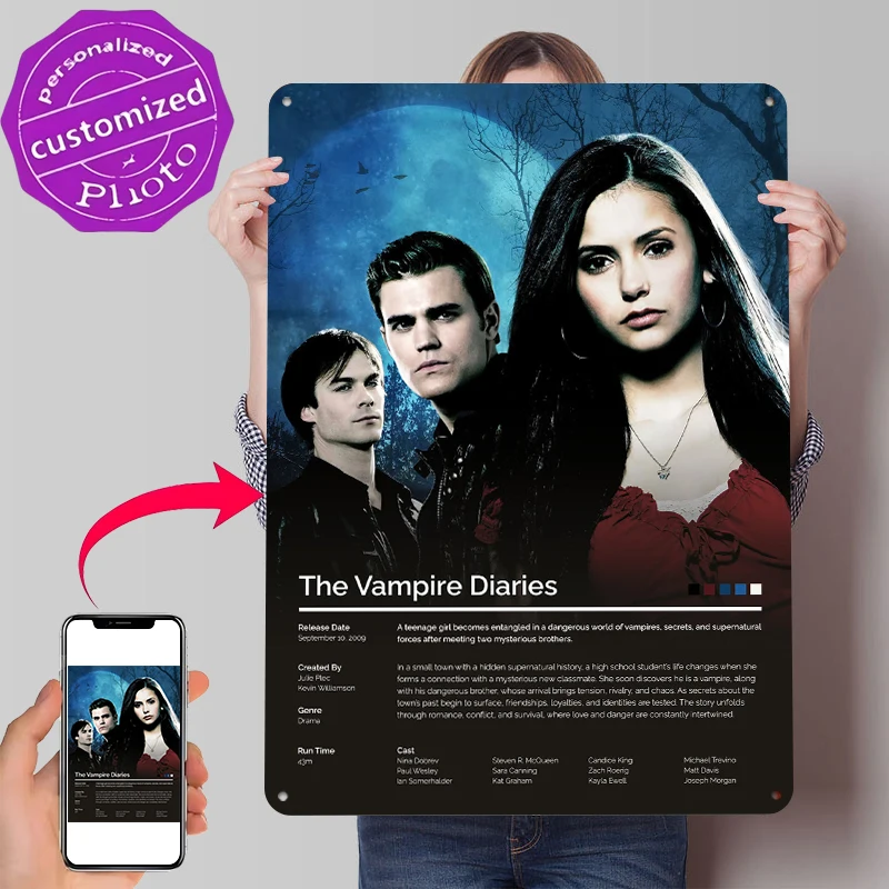 The Vampire Diaries TV Show Tinplate Poster Customized Wall Art Retro Vintage Metal Signs for Fans Home Decorations Office Decor