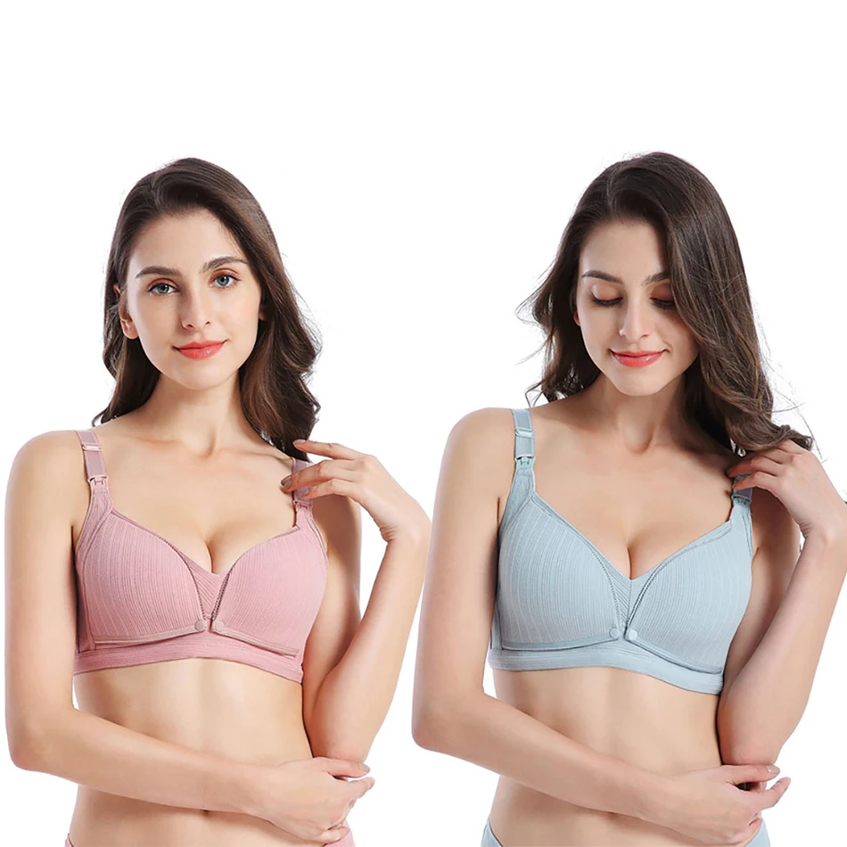 Pregnant Women Breastfeeding Bras Women New Non Steel Ring Double Buckle Solid Color Thread Anti Sagging Cotton Bra