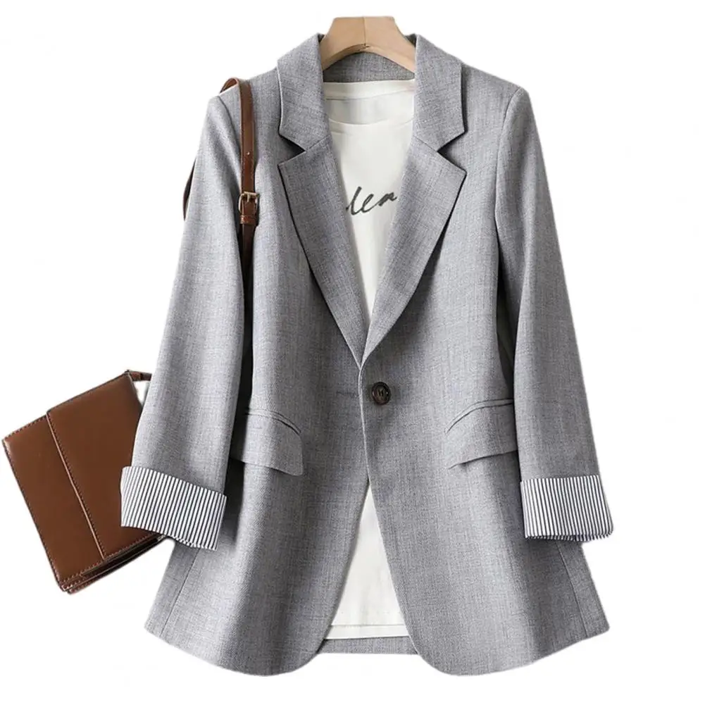 Women Coat Stylish Women's Slim Fit Suit Coat Formal Business Style with Lapel Pockets Striped Cuff Single Button for Fall