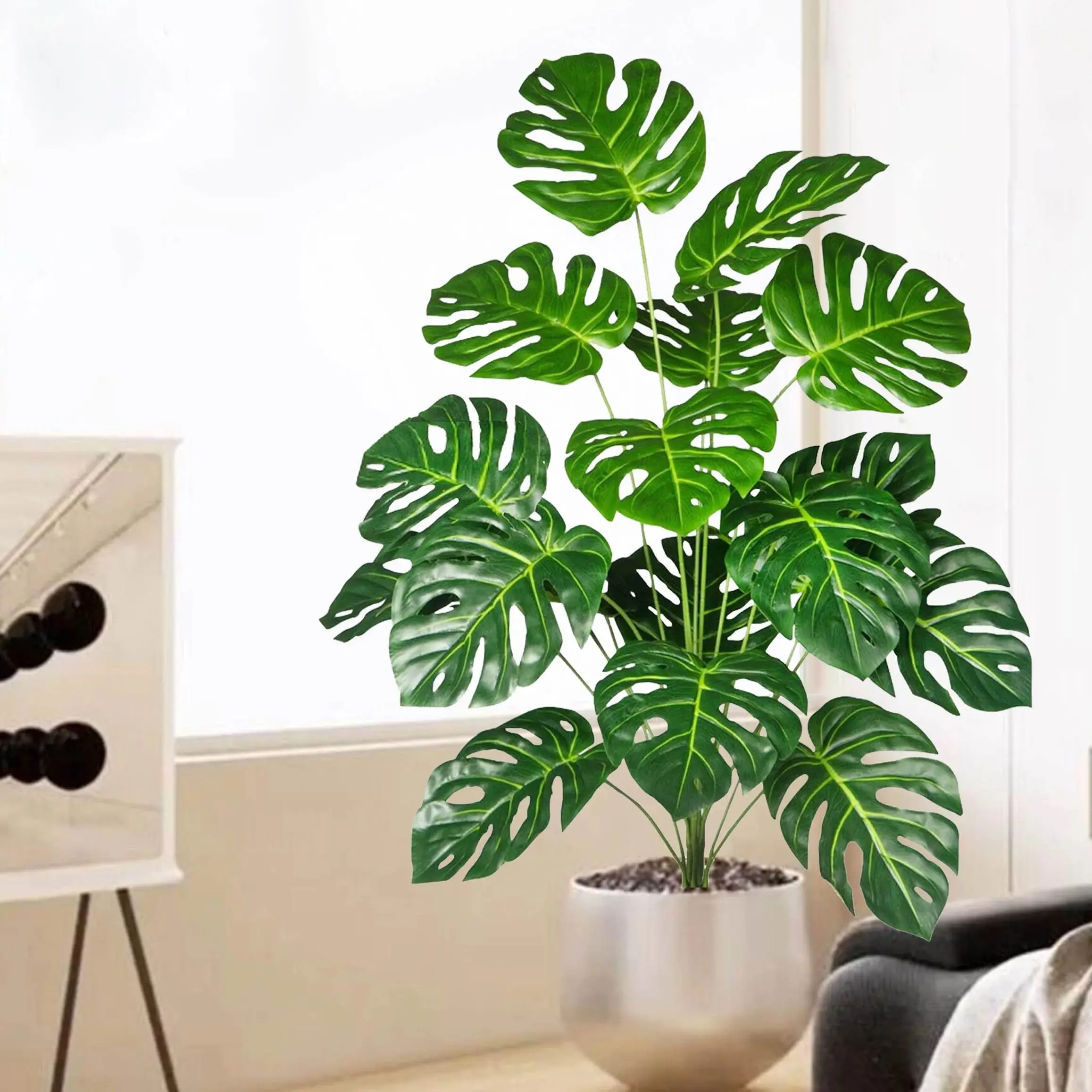 100 cm/39.4 inches Artificial Monstera deliciosa Pothos Alocasia Leaf Fake Plant Ornamental Festive Home Office Decoration