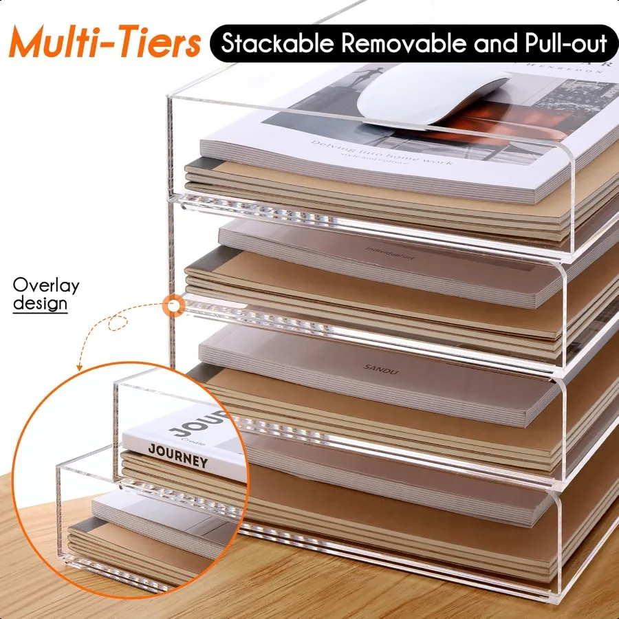 Organizzatore di vassoi di carta Organizzatori e accessori da scrivania in acrilico trasparente Organizzazione di documenti per ufficio Porta file impilabileStorage artistico per S
