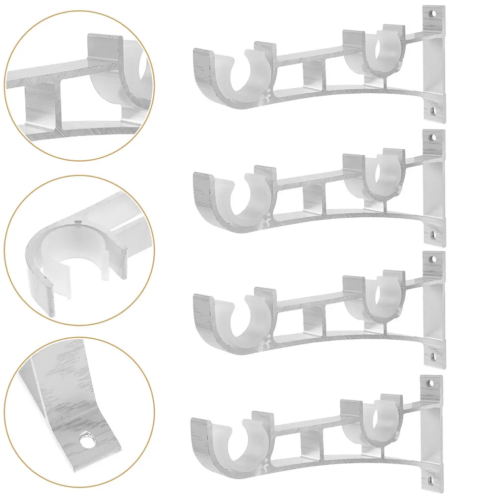 

6pcs Curtain Brackets Heavy Duty Support Wall Mount Adjustable U-Shaped Hanger Layer Drapes Hardware Spacer Valance Holder No
