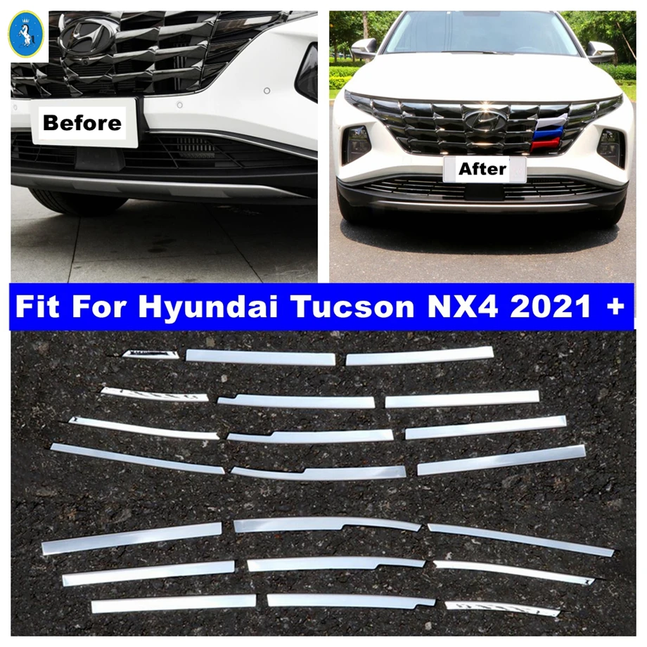 

Auto Front Head Under Center Bumper Grille Mesh Stripes Decor Panel Accessories Cover Trim For Hyundai Tucson NX4 2021 2022 2023