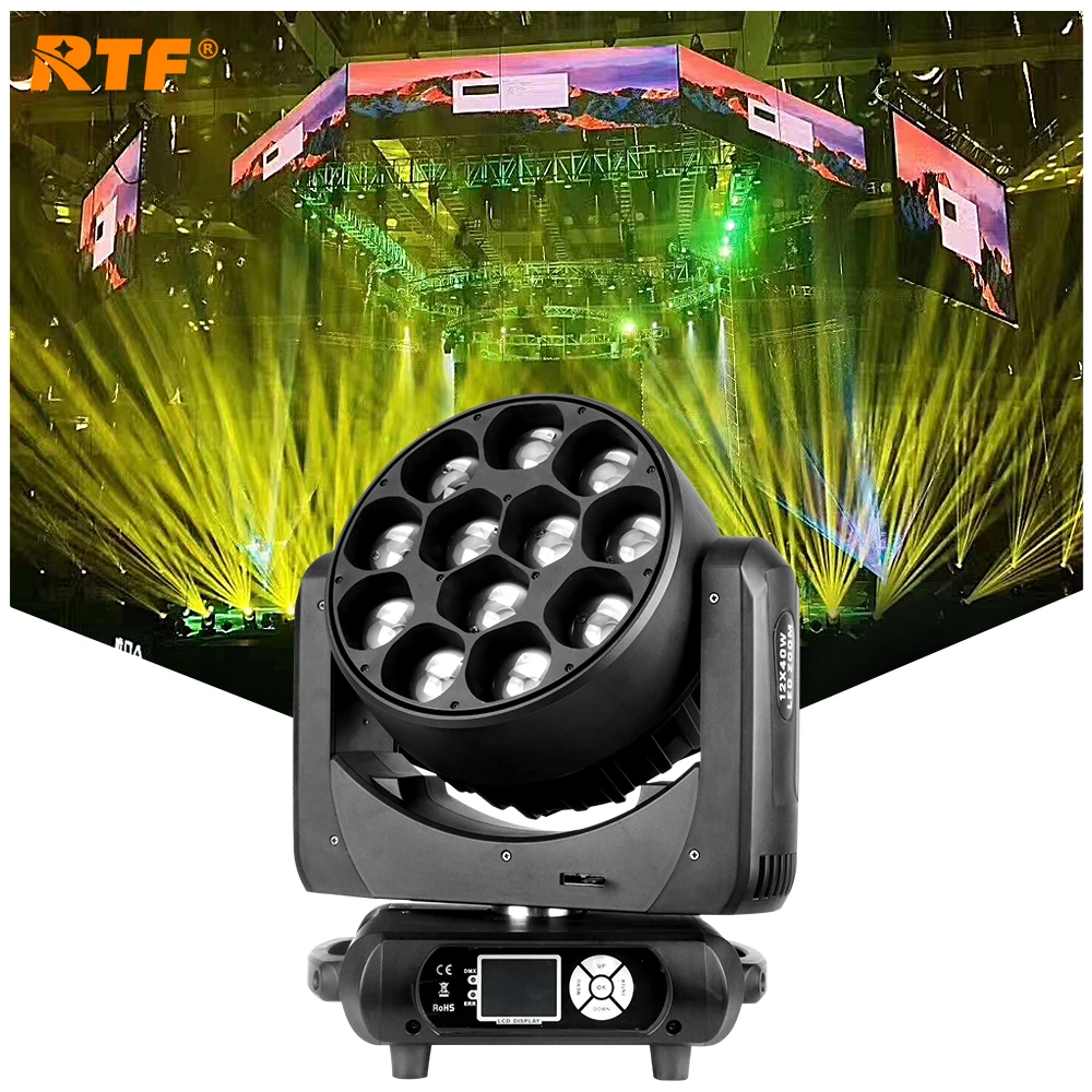 

RTF High power 12pcs 40W RGBW 4in1 LED zoom moving head beam light for dj disco stage lighting