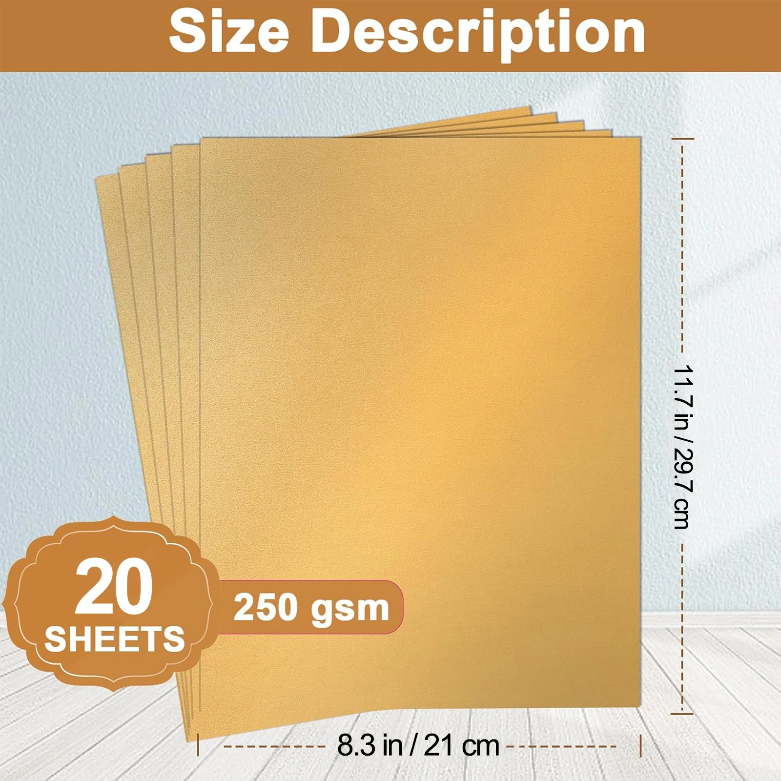 Pegatinas de inyección de tinta de vinilo imprimibles Premium A4, 210x297mm, 20 hojas de papel adhesivo dorado de 8,3x11,7 pulgadas, adecuado para impresión de inyección de tinta Wa