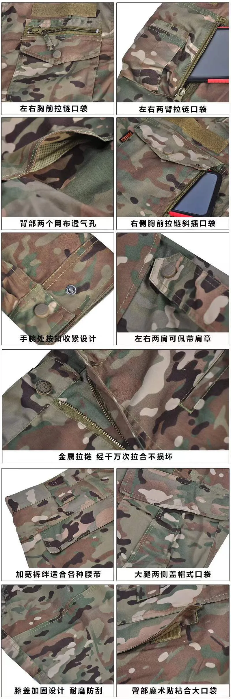 Herren Ripstop BDU Tarnanzug Langarm-Hemd und Hosen Set für Outdoor-Training, Airsoft, Paintball, Scharfschützen und Jagd – Detail 16
