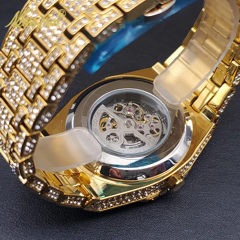 Mechanical Watch For Men Shiny Diamond Luxury Tourbillon Skeleton Watches Men\'s Hip Hop Street Trendty Automatic Reloj Wholesale