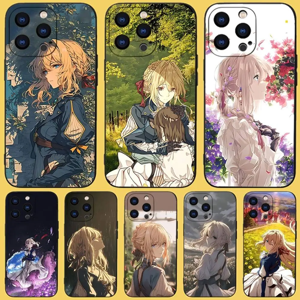 

V-Violet E-Evergarden Phone Case For iPhone 17,16,15,14,13,12,11,Pro,Max,Plus,X,XS,SE4,E,Mini,Soft Black Case