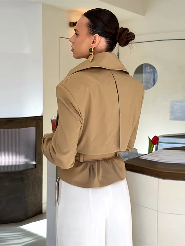 Elegant Women's Solid Belt Skirt Sets Slim Lapel Full Sleeve Lace Up Cropped Jackets Long Slit Skirts 2026 Autumn Matching Sets image 6