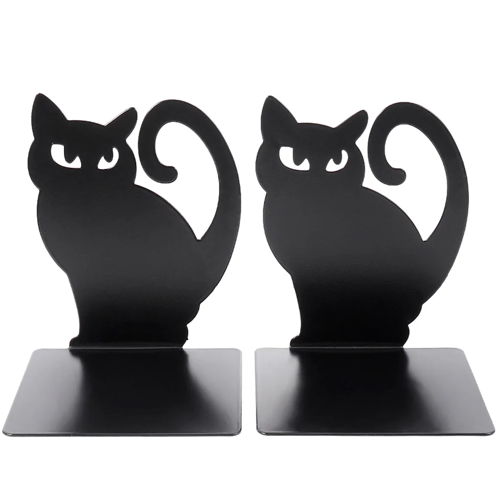 2 Pcs Black Cat Bookend Study Holders Desktop Ends Iron Shaped Cases Books Magazine Decorative Stands Reading