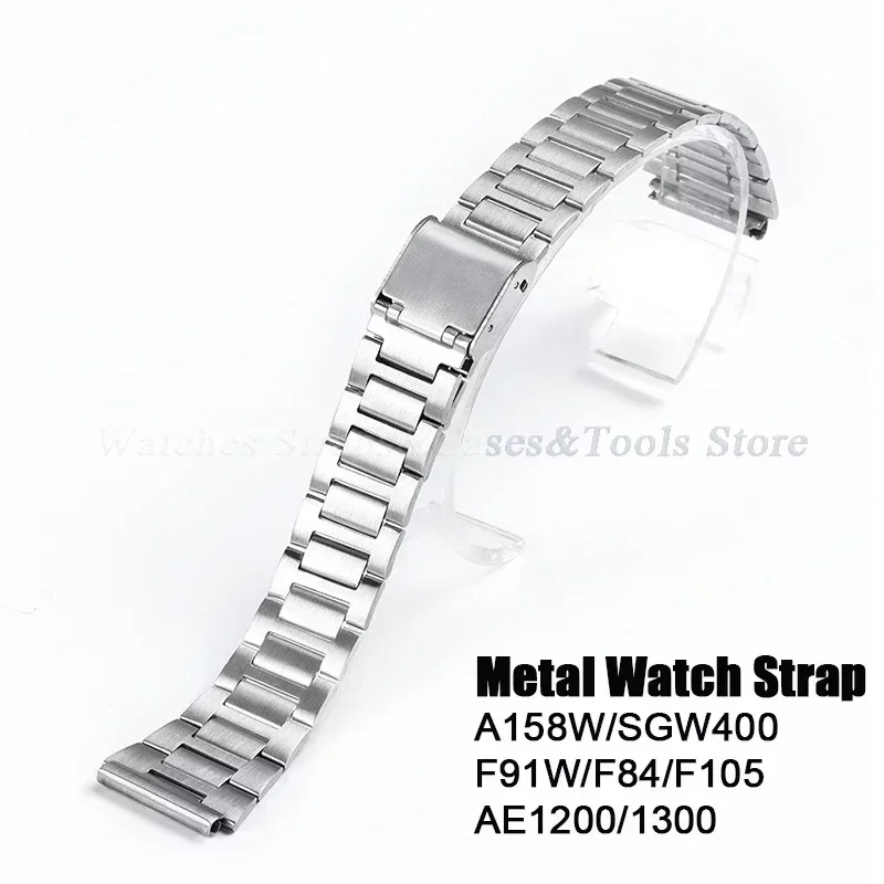 18mm For Casio A158W Watchband Stainless Steel Watch Strap for F-91W/F105/108/A158/168 AE1200/1300 Metal Small Watch Steel Band