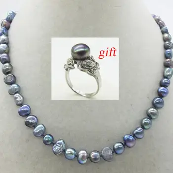 The last one! 9MM natural black baroque sea pearl necklace, 18" give away, gift to you