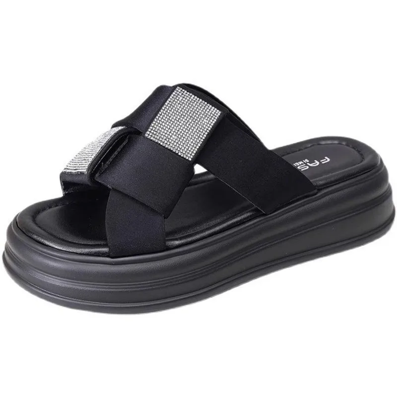 

Crystal Platform Slippers 2026 Summer Women Soft Bottom Slippers Female Outdoor Non-slip Slides Casual Vacation Beach Shoes