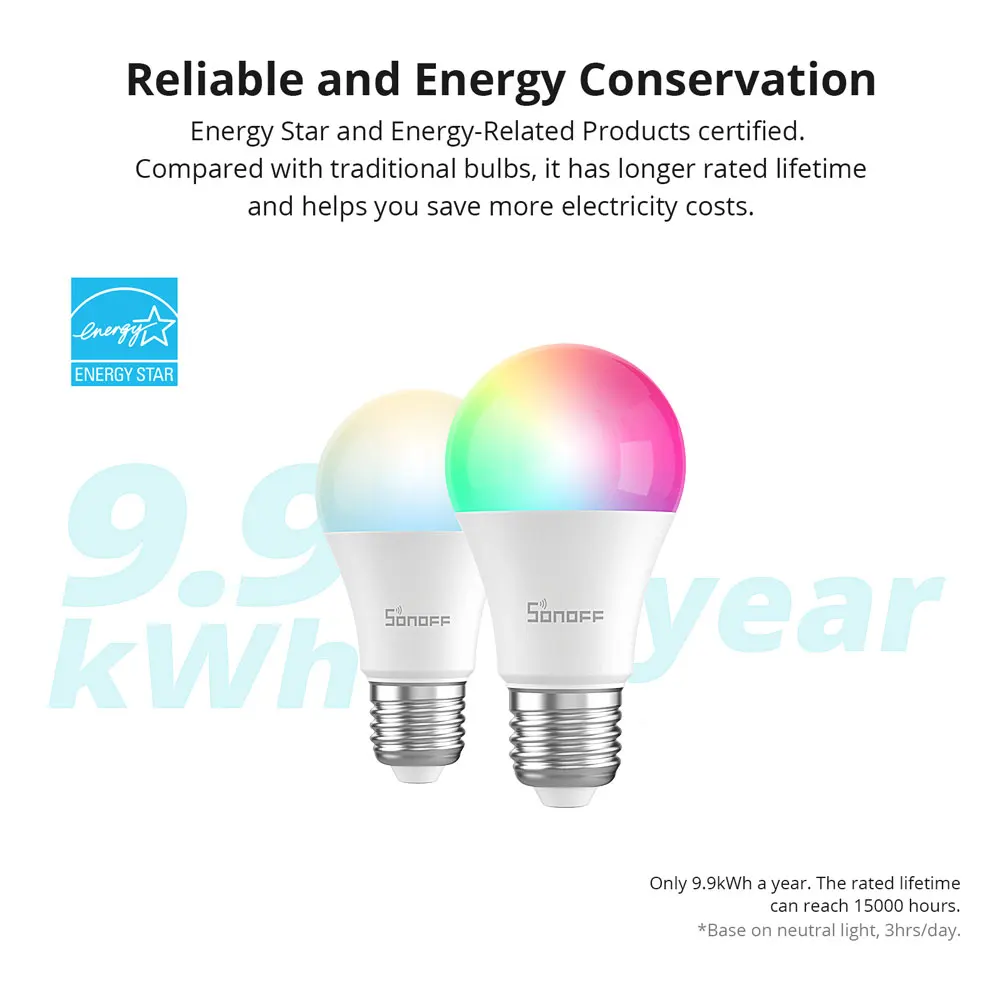 SONOFF B05-BL WiFi Smart Light Bulb E27 RGB LED Lamp Warm White Colorful Dimmable Voice Control For Alexa Google Home eWelink