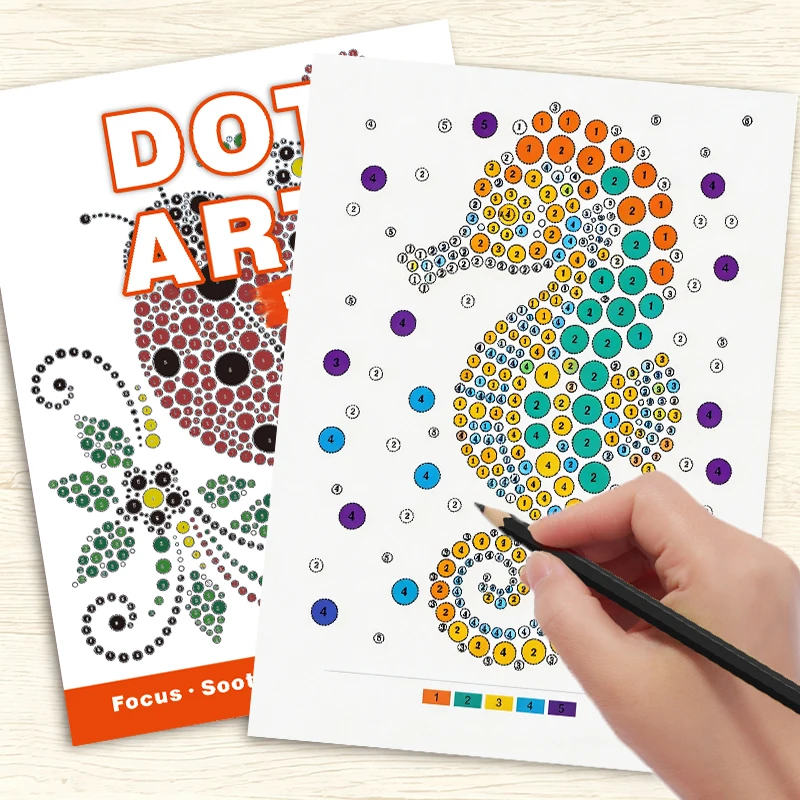 Adult Dot Art Color by Number Book Relaxing Stress‑Relief Dot Painting Activity Book Focus Soothe Mindfulness Coloring book