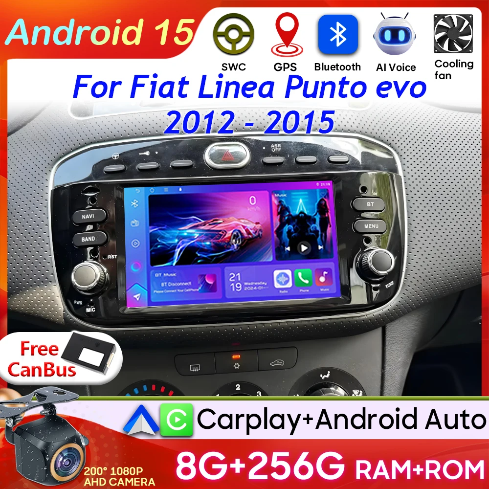 Carplay For Fiat Linea Punto evo 2012 - 2015 Android 15 Car Radio Video Stereo GPS Navigation 2k Car Monitor GPS Autoradio DSP