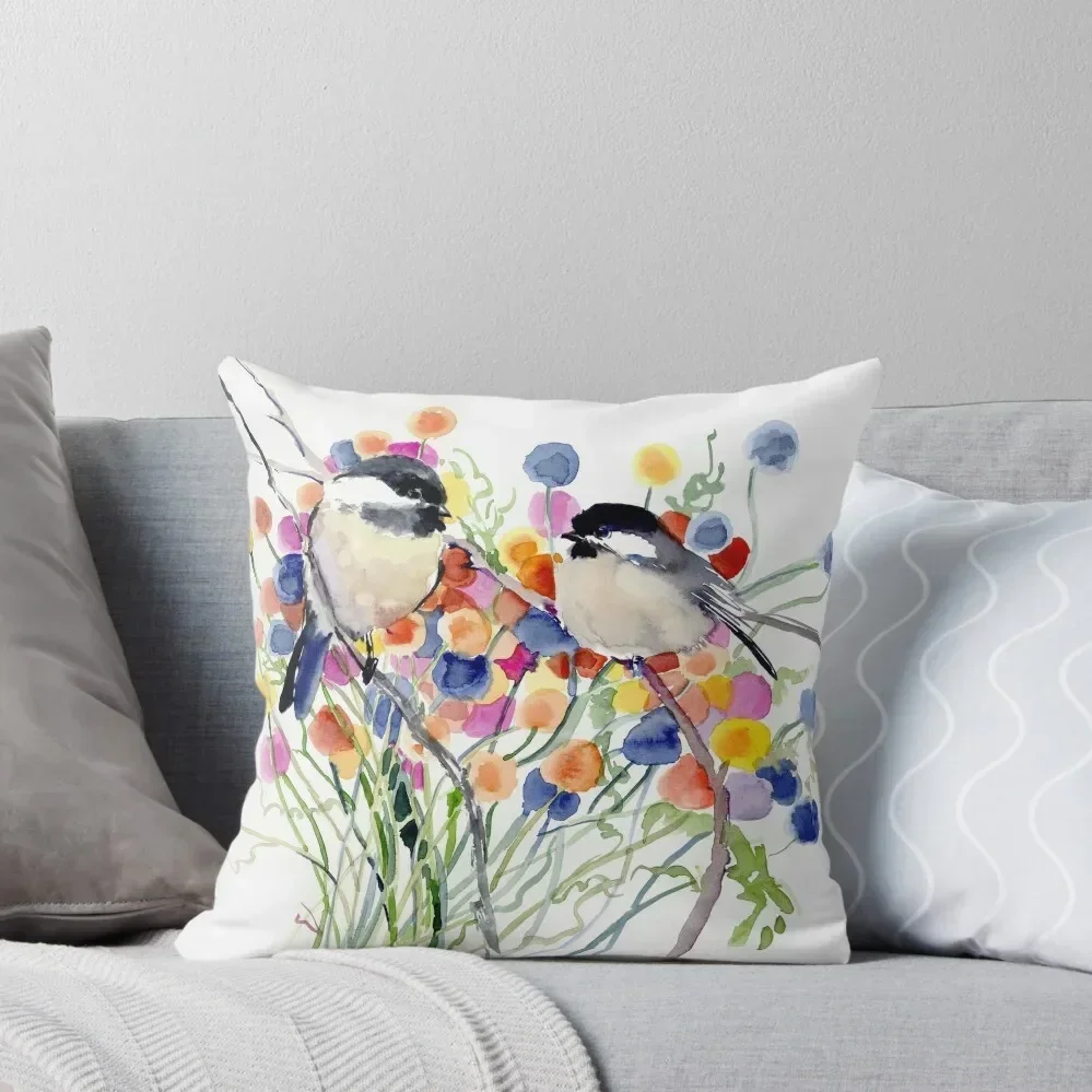 Chickadees and Flowers Throw Pillow Cushions Home Decor pillowcases for sofa cushions Pillow Case Christmas pillow