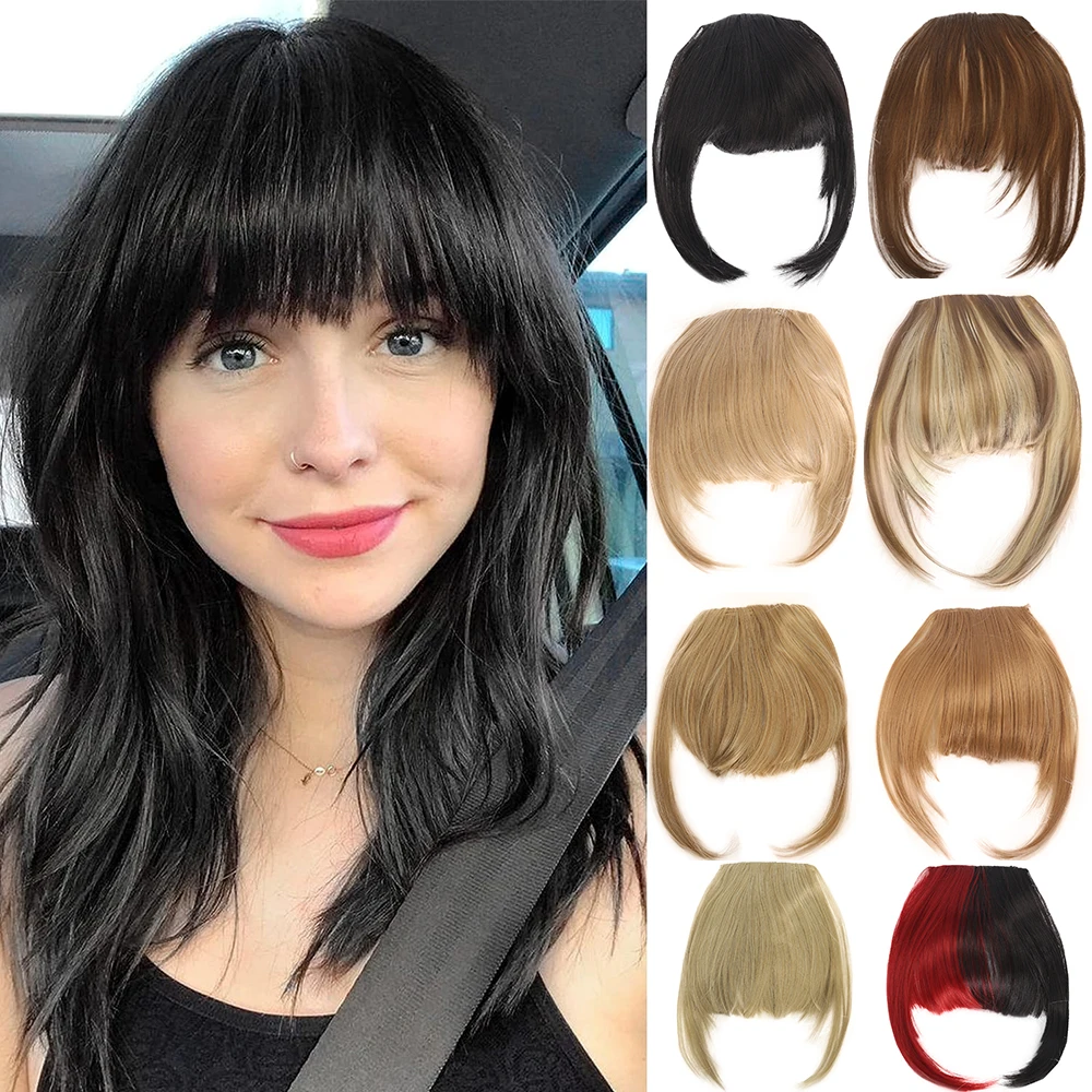 

Natural Straight Synthetic Blunt Bangs High Temperature Fiber Brown Women Clip-In Full Bangs With Fringe Of Hair