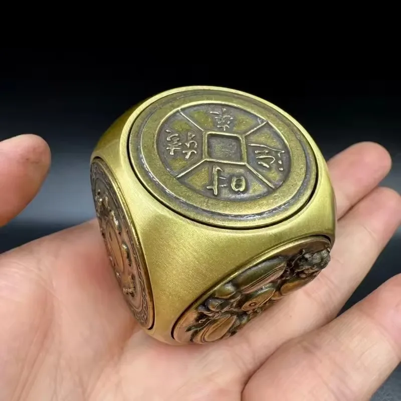 Large Pure Copper Fingertip Spinning Rubik's Cube Three-dimensional Six-sided Adult Anti-stress Feng Shui Wealth Toy Crafts