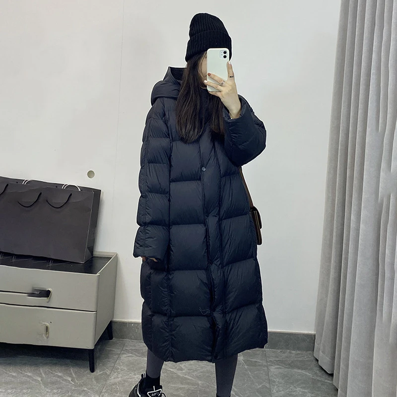 Puffer Jacket Women Winter New Outerwears Simple Casual Solid Hooded Down Jackets Windproof Thick Warm Long Women\'s Parker