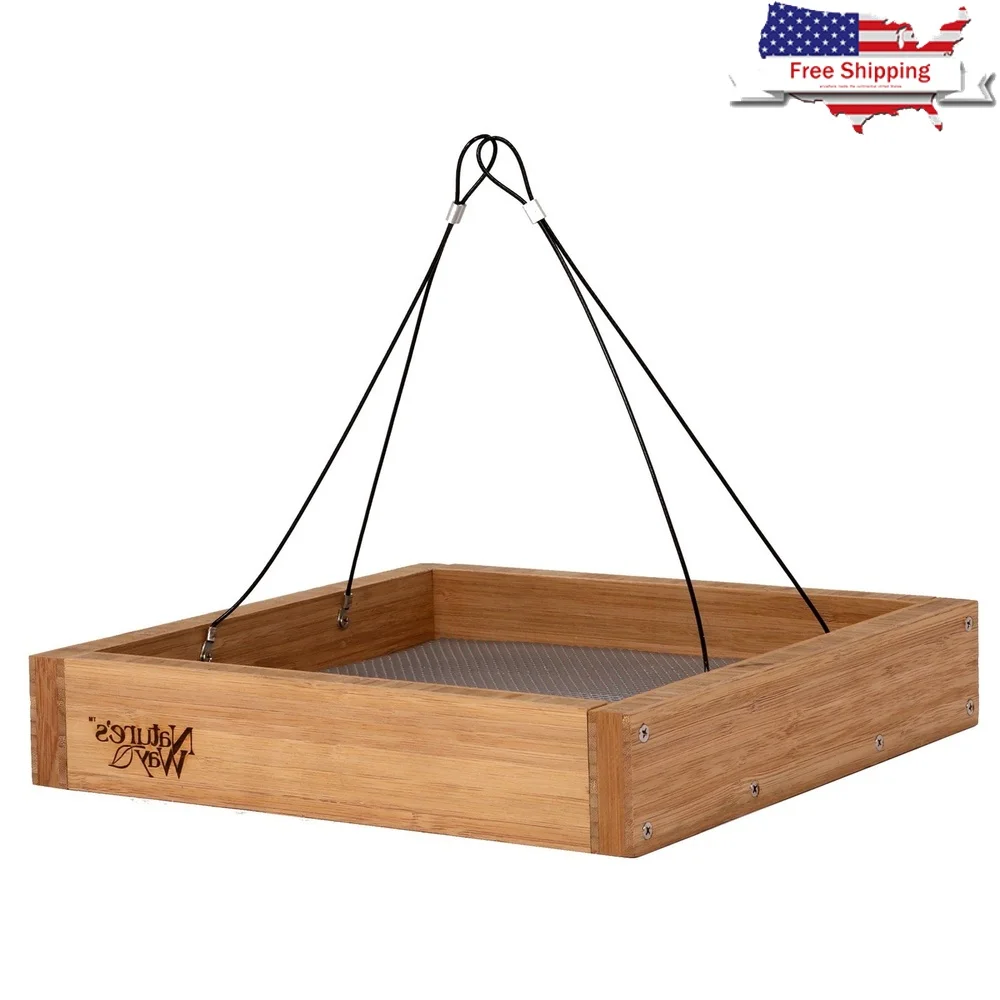 

Bamboo Tray Bird Feeder Platform Durable Squirrel Proof Insect Resistant Seed Holder Large Small Birds Easy Clean Outdoor