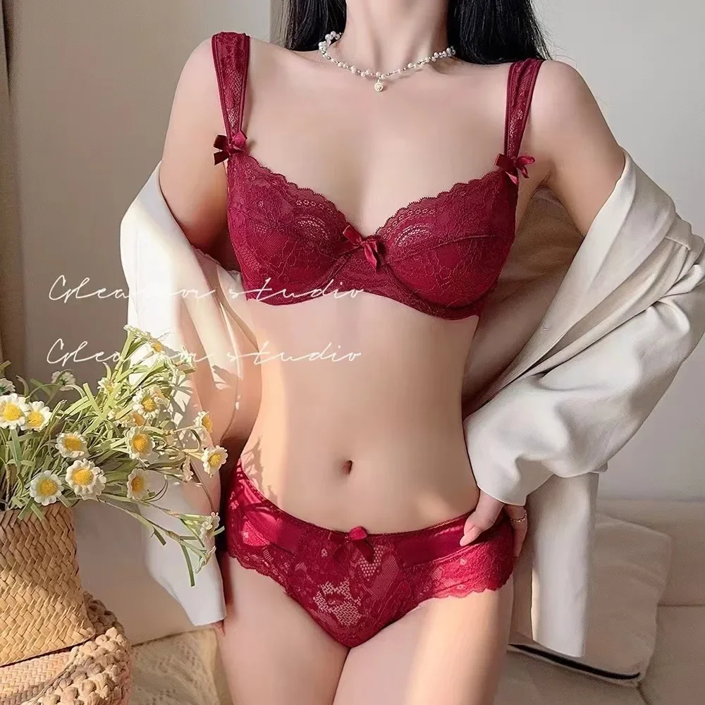 الأرجواني مثير الملابس الداخلية النساء الفرنسية الدانتيل رقيقة الصدرية أعلى دعم الرغبة النقية الرياح شفافة الصدرية سراويل مجموعة #4