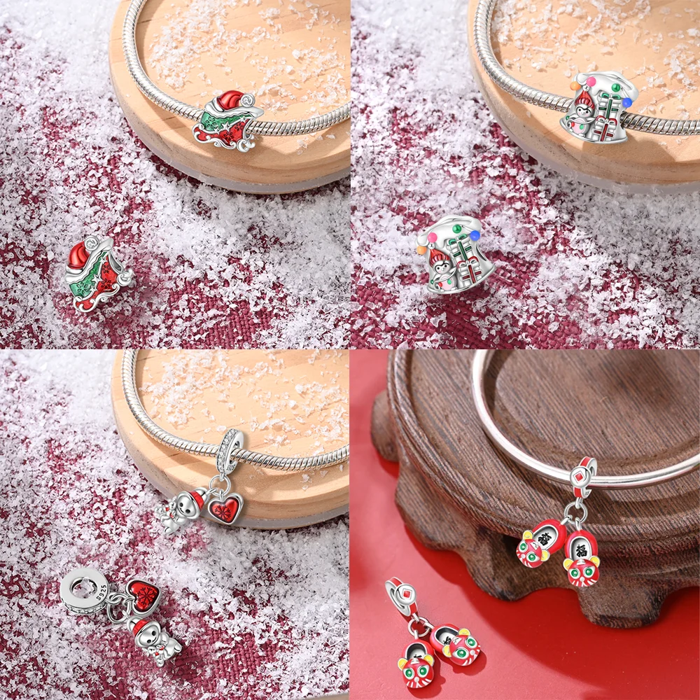Original Charms 925 Sterling Silver Beads Fit Bracelets Bag Keychain Charms Diy Women Gift Christmas Santa Snowman House Jewelry