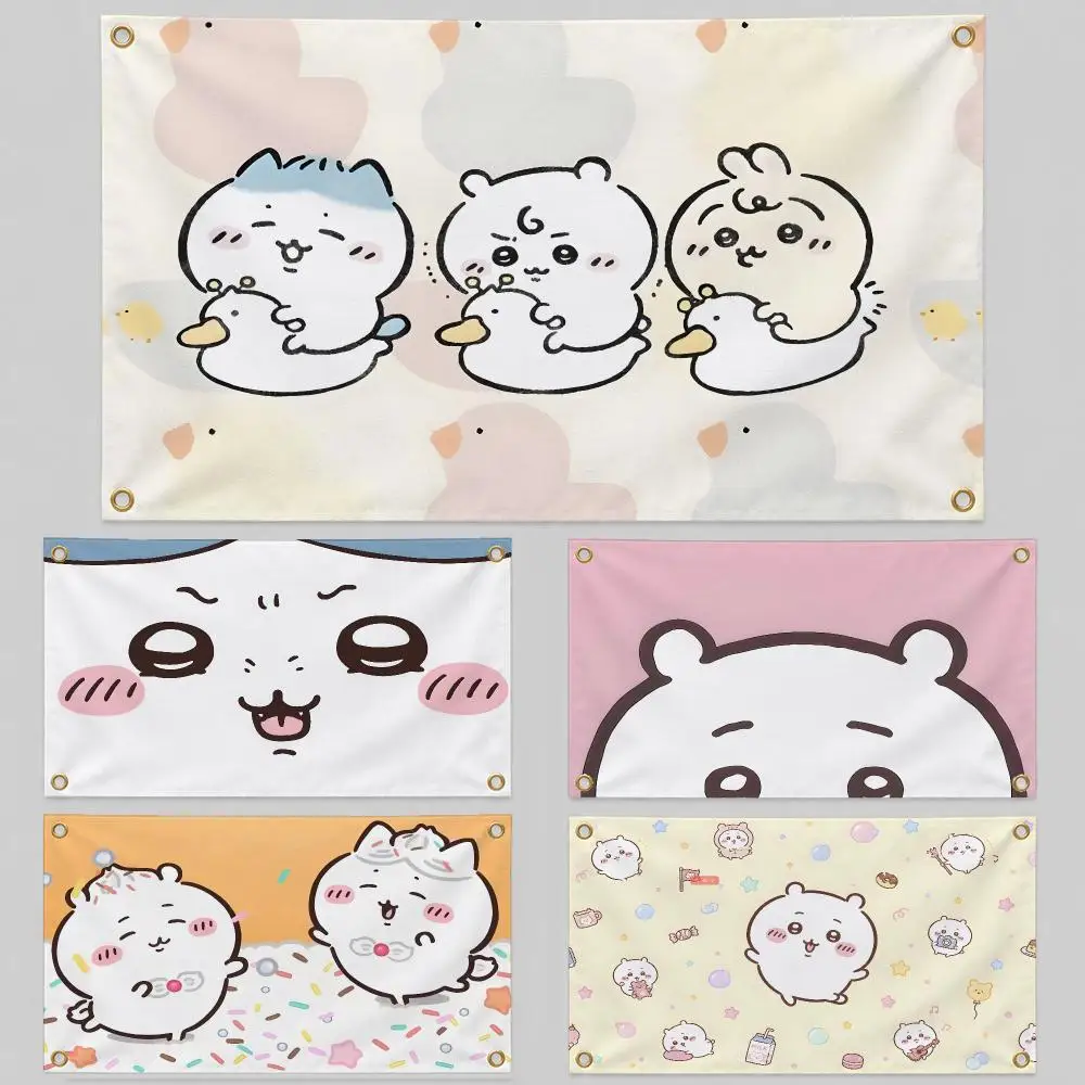 Cartoon Kawaii Hachiware Usagi Nagano Flags Wall Hanging Background Flag Wall Decor Banners for Outdoor Bedroom Dorm Room Decor
