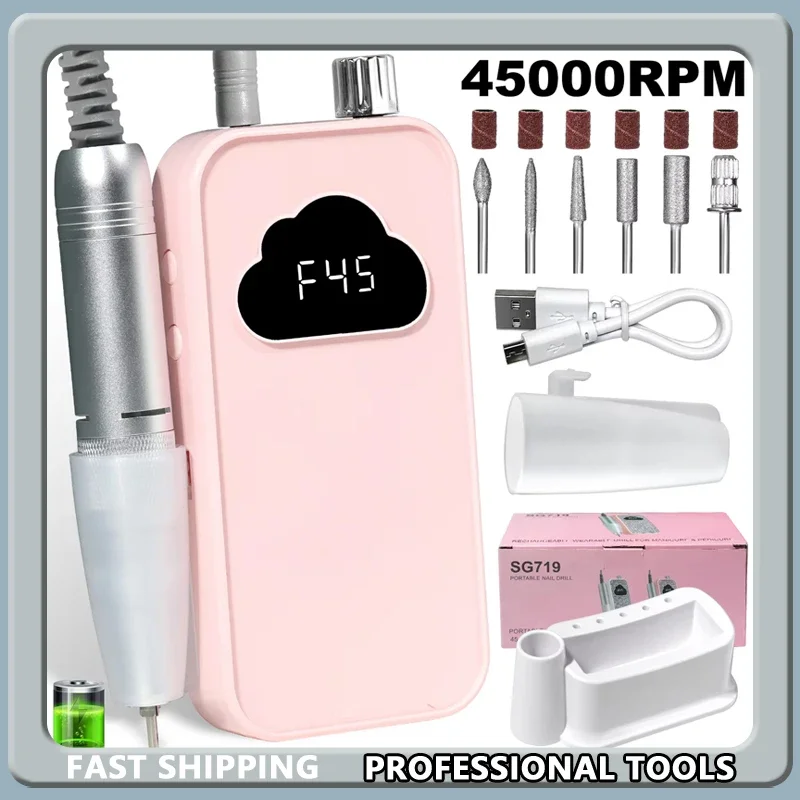 

Professional Electric Nail Drill 45000RPM Rechargeable Portable Gel Nail Sander File for Polishing Salon Tool