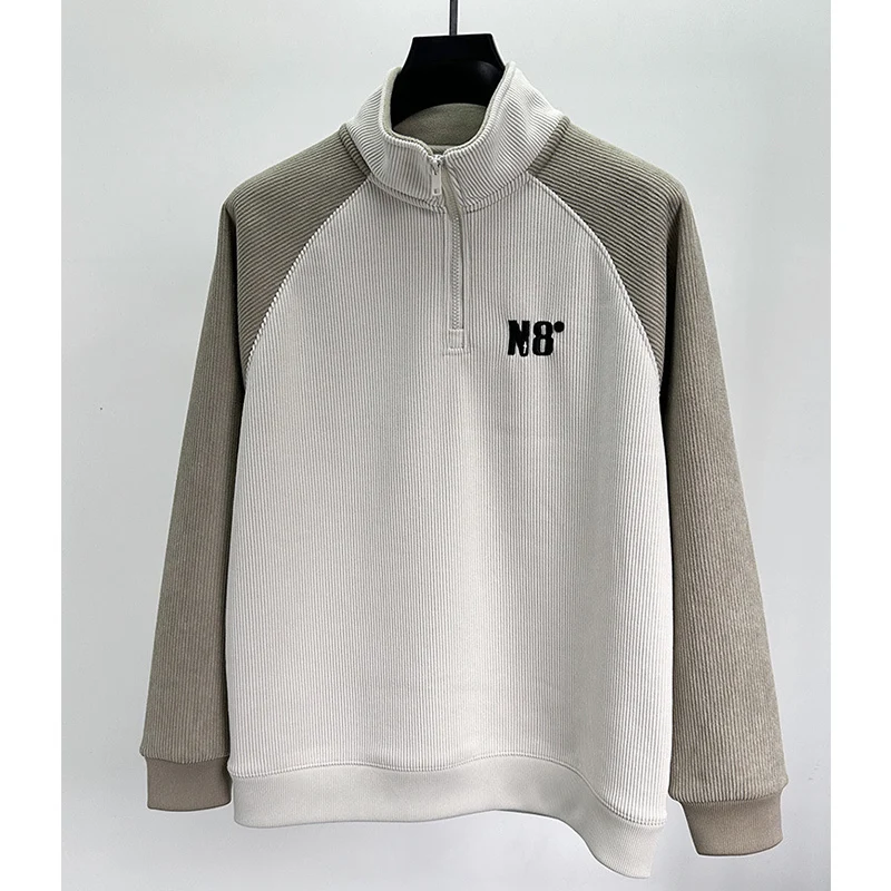 بلوفر رجالي عتيق مبطن بالصوف سميك دافئ بسحّاب بلوفر رجالي نصف ياقة عالية وأكمام طويلة مع قلنسوة ملابس الشارع الشهير