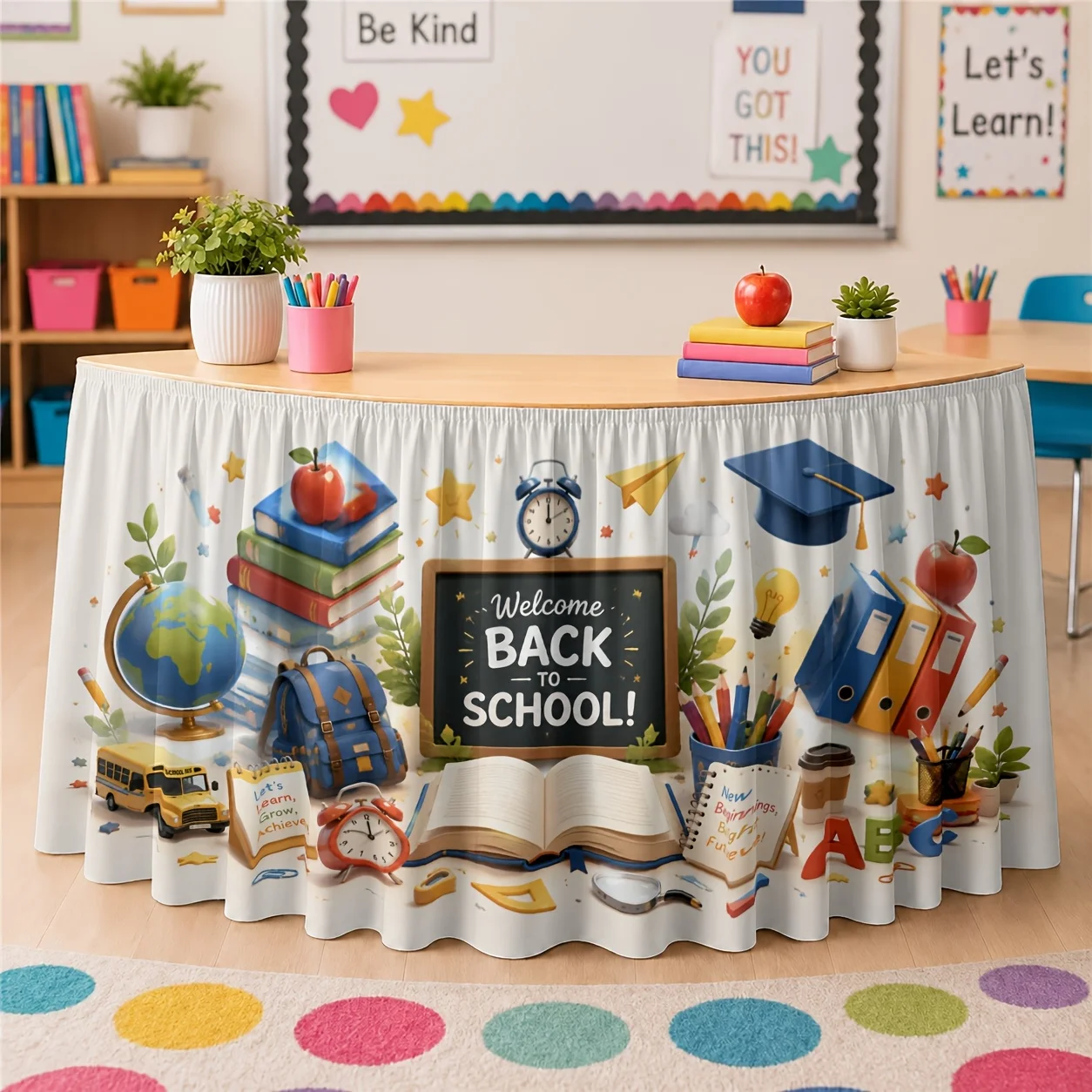 Homecoming theme tablecloth, classroom celebration autumn educational activities table skirt 1 piece