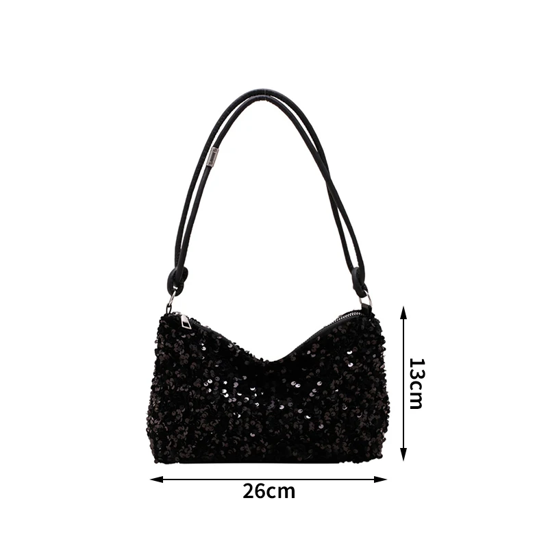 Bolsa feminina com lantejoulas, bolsa tiracolo casual com lantejoulas coloridas, zíper versátil, bolsa de axilas, embreagem monocromática, moda feminina