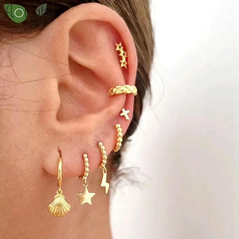 925 Sterling Silver Needle Vintage Gold Color Round Pendant Earrings New Small Hoop Earrings for Women Fashion Jewelry Wholesale