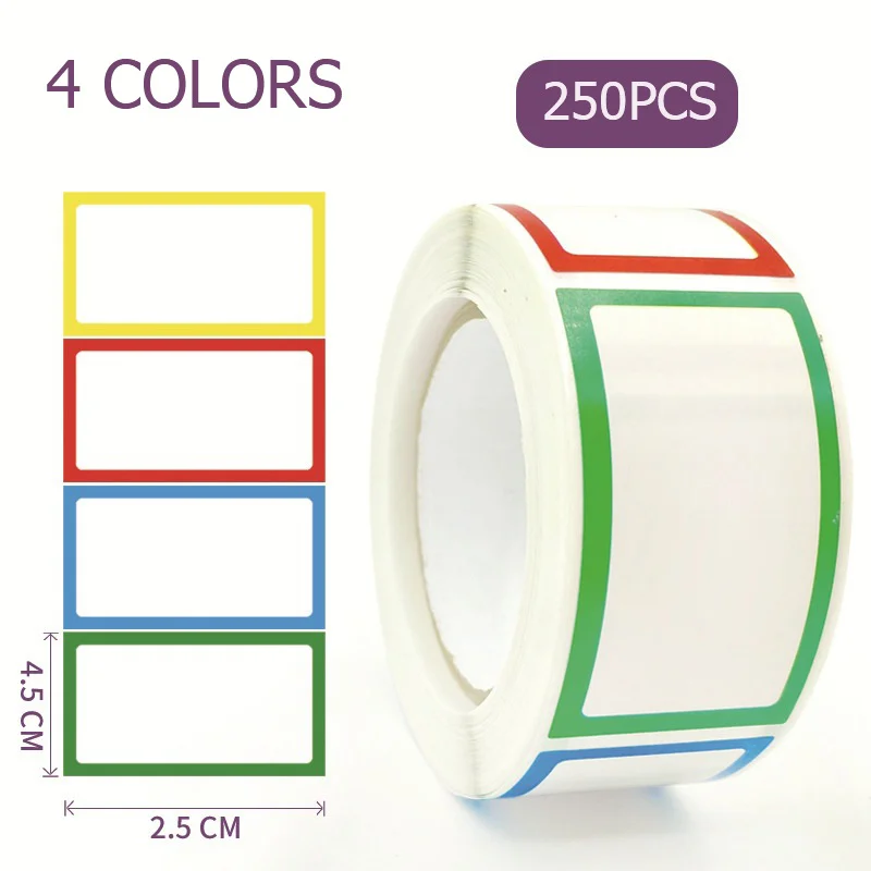 250pcs Waterproof Blank Self Adhesive Assorted Stickers Removable Label Stickers Name Tag Bottle File Document School Supplies