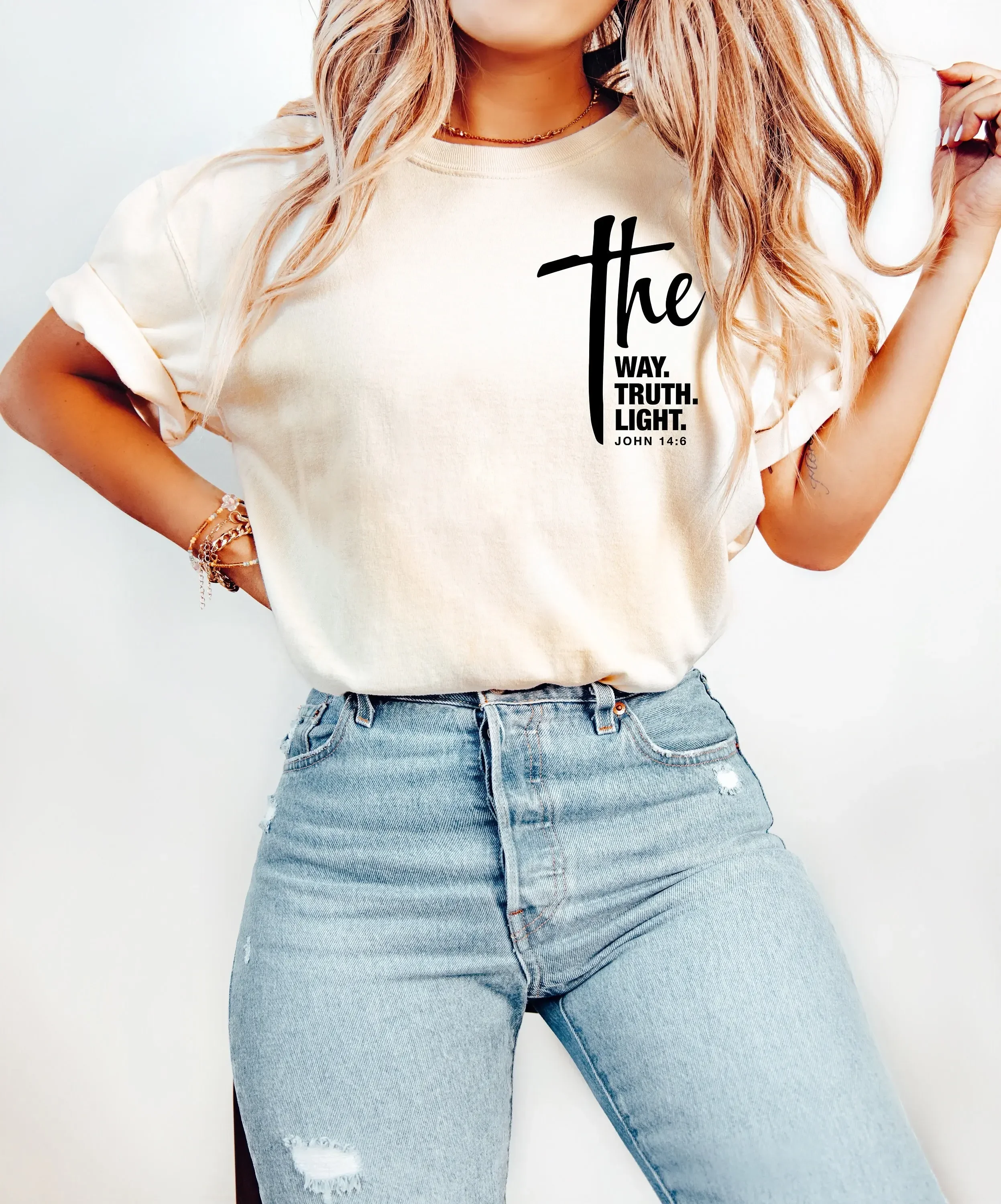 T-shirt The Way Truth Light John 14 6, foi, santé mentale, mignon, chrétien