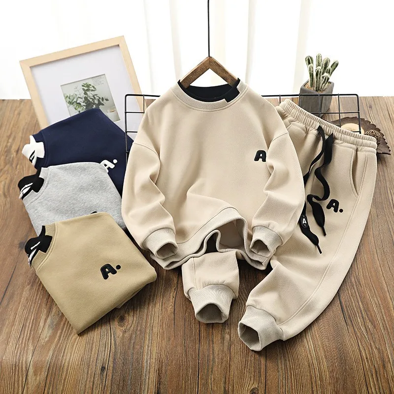 

Boys' Clothes Sets Sweatshirts +Pants 2PCS/Set Cotton 2023 Khaki Spring Autumn Teenagers Suit Outfit Children Clothing