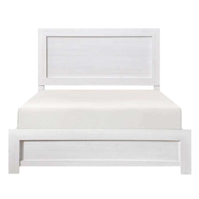 

Full Size Wooden Panel Bed Frame - Bed in a Box, White Finish, Simple Design