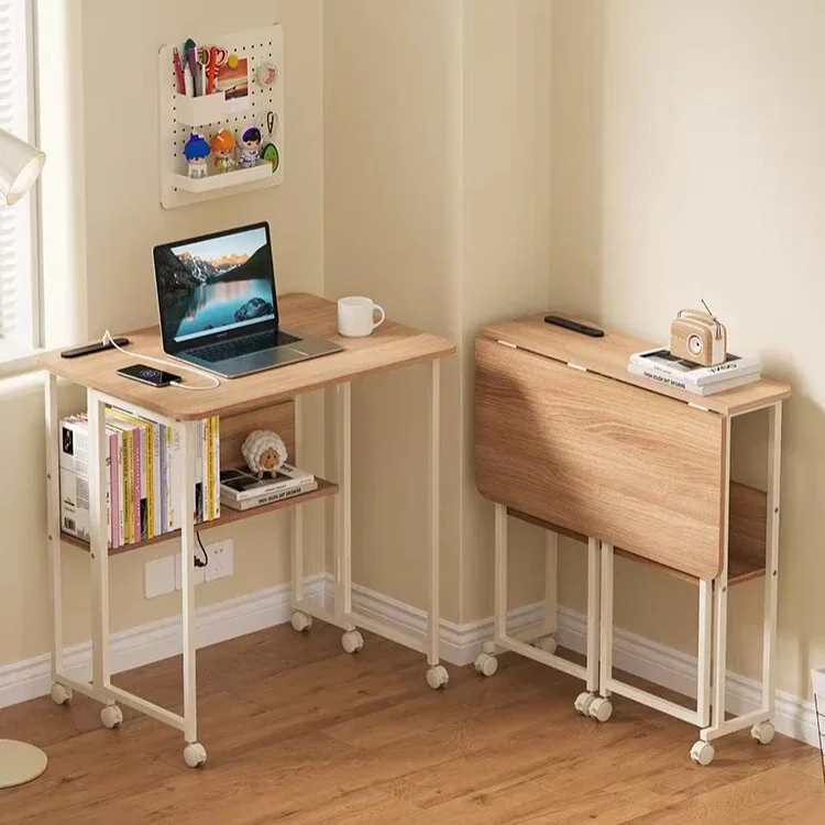 Folding desk Movable bedside table Simple desk Computer with socket Study Student household table