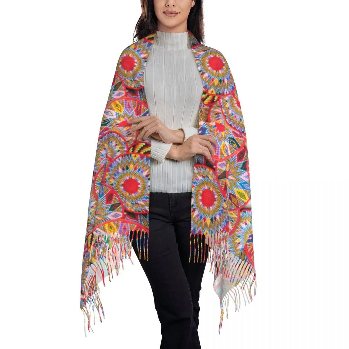 Lady Large Ethiopian Habesha Art Scarves Women Winter Soft Warm Tassel Shawl Wrap Scarf