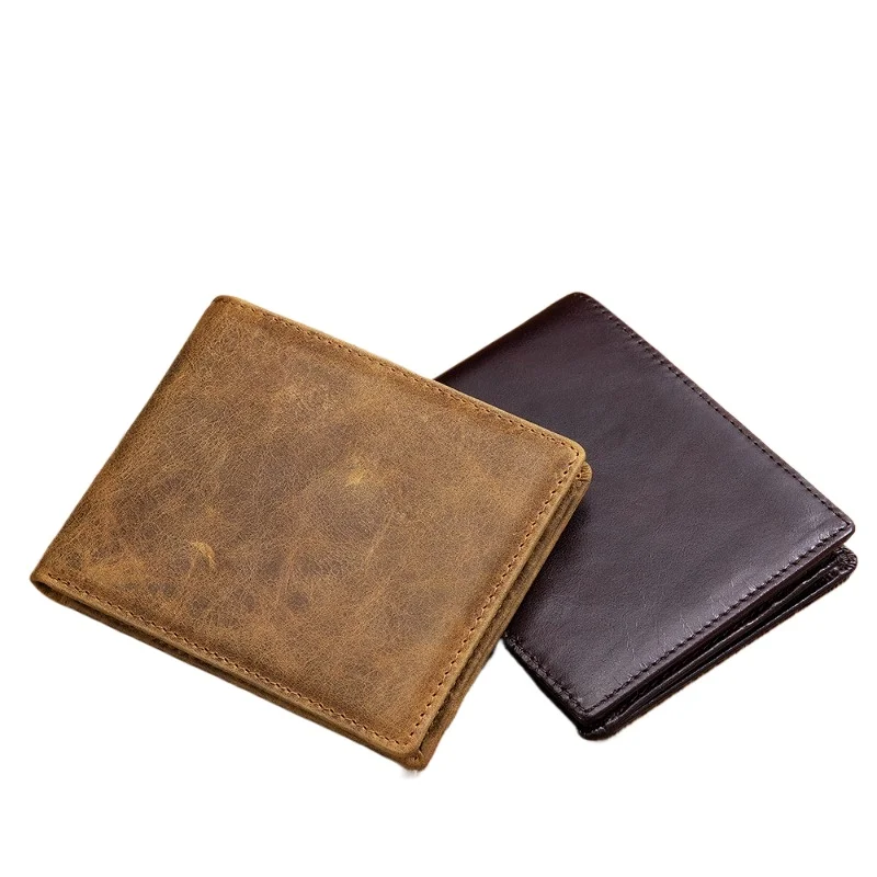 Genuine Leather Mens Wallet Premium Product Real Cowhide Wallets For Man Short Black Walet Short Purses