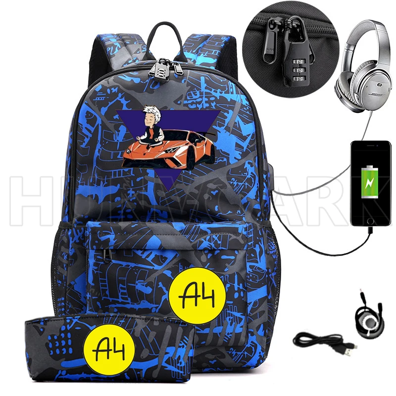 А4 мерч рюкзак 2Pcs Carga USB Estudante Da Escola Da Lona Mochila Anti-Roubo Mochila para Meninos Das Meninas A4 Mochila Mochilas Das Mulheres Dos Homens