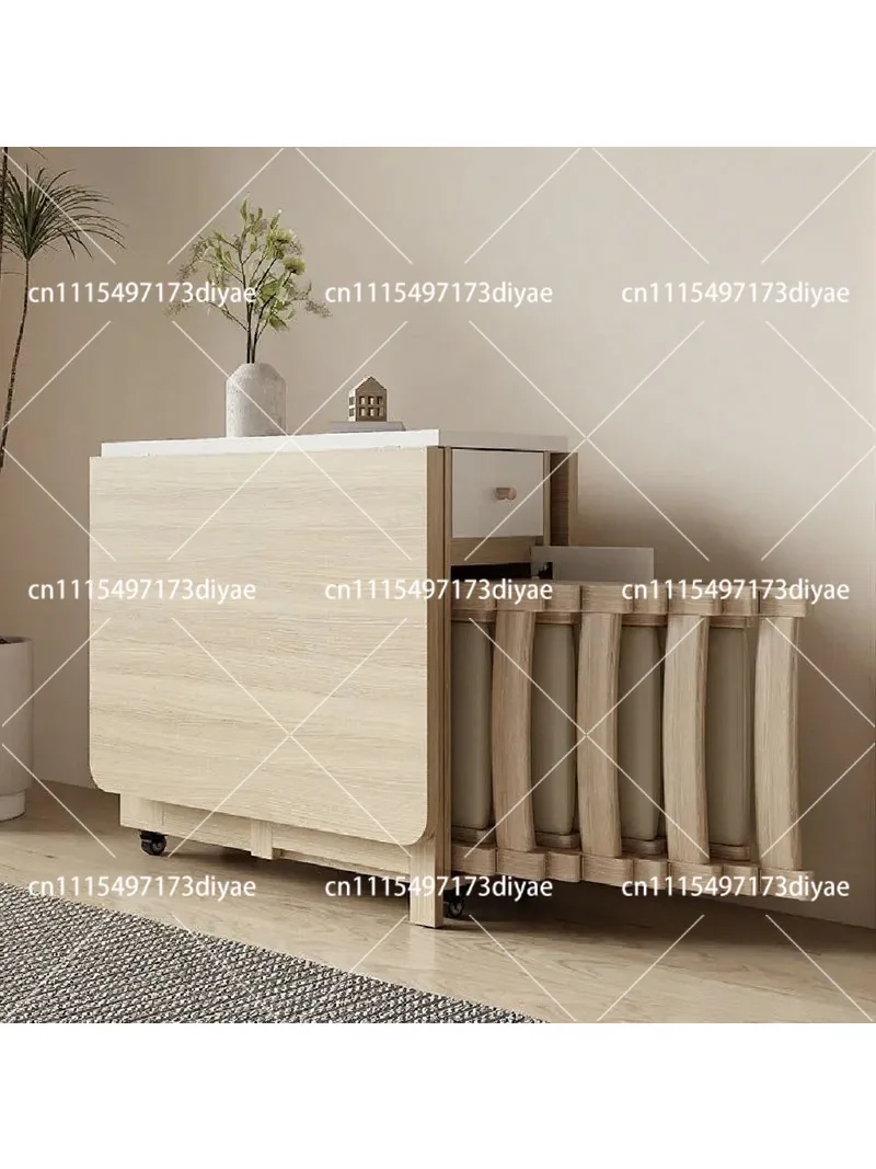 Elegant Cream Dining Table Set for Small Apartment Home Foldable Extendable Rolling Multifunction Desk with Chairs