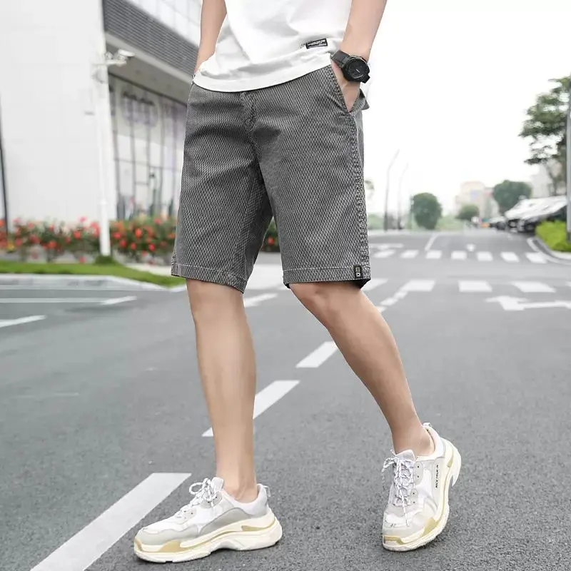 American Trendy Casual Loose Straight Shorts Men\'s Elastic Waist Drawstring Patchwork Pockets Straight Beach Cool Sport Shorts