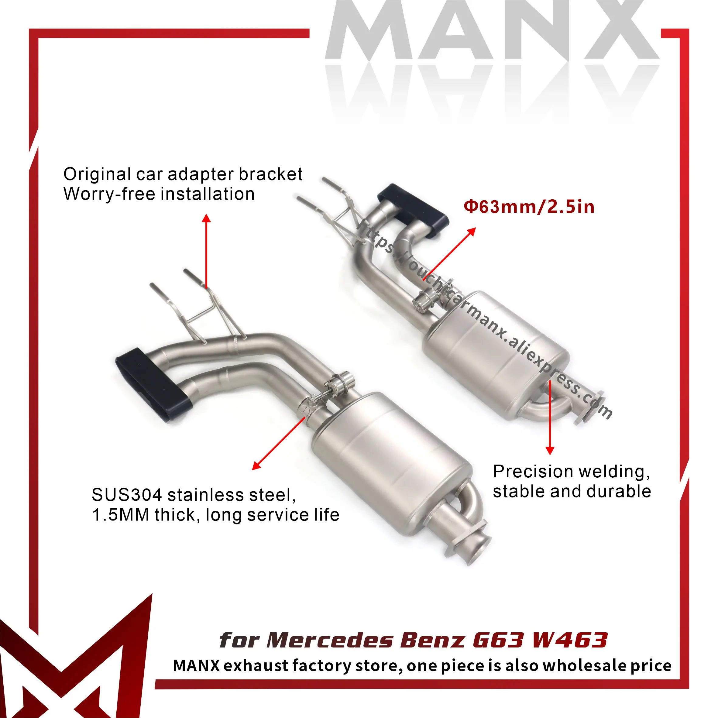 

MANX SUS304 for Mercedes Benz G63 W463 Catback Continuous surprises Vacuum valve Sounds good Exhaust systems