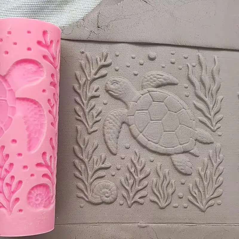 

1 шт. Бесшовный текстурный валик для глины – узоры «Море, Трава и Морская флора», без следов, пластиковый, инструмент для лепки