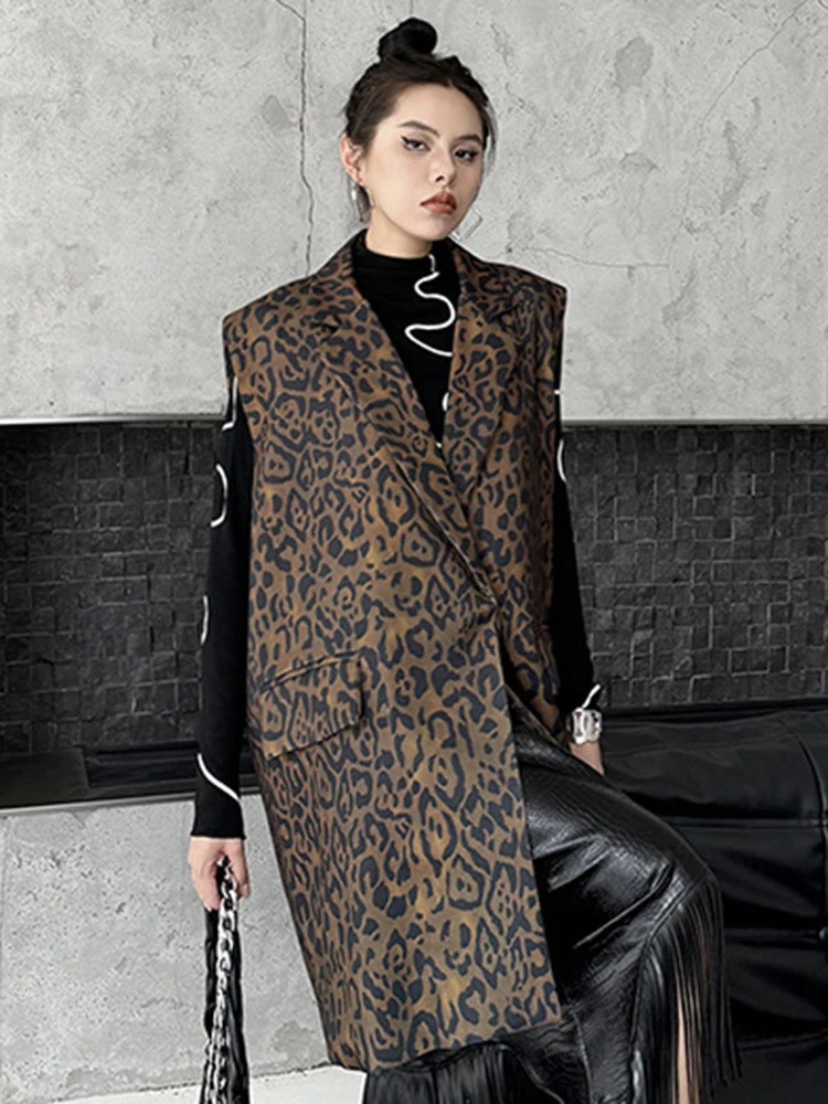 YERMORA Leopard Print Pocket Casual Vest Coat For Women Lapel Sleeveless Fashion Tide Clothing Spring Autumn 2025 New A330