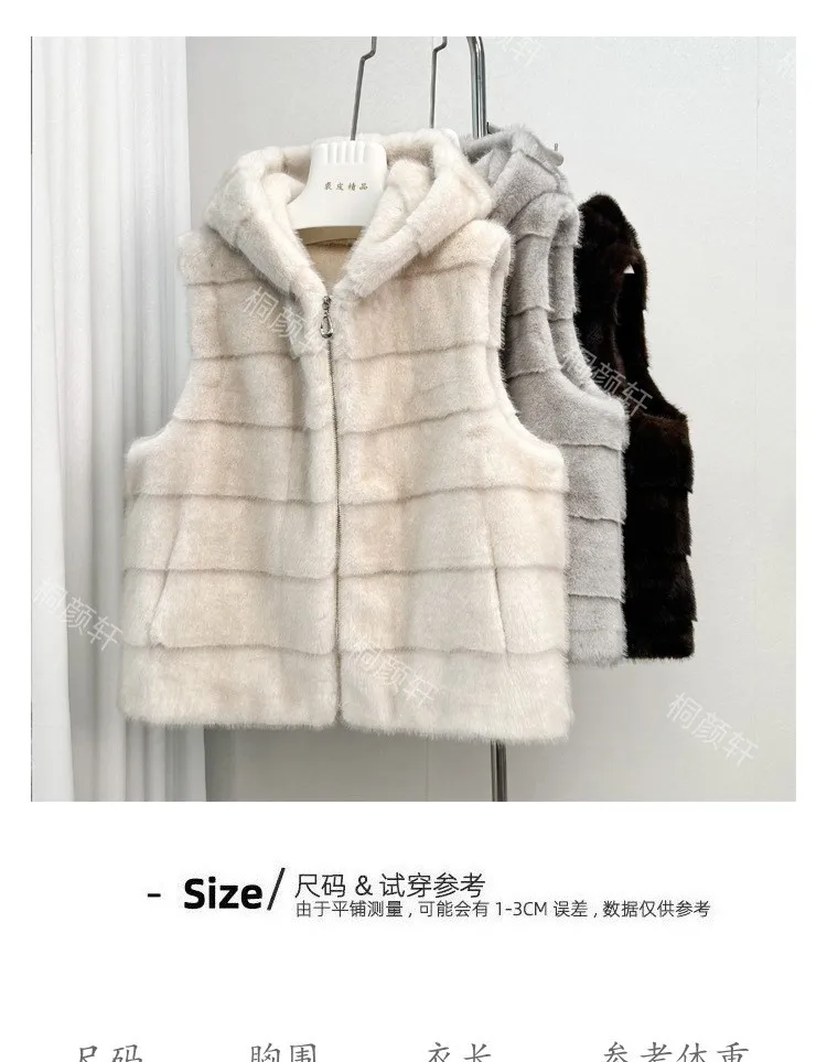 Vest Hooded Coat Loose Fit Elegant Commuting with Gradient Thick Sleeveless Autumn Casual Jacket Regular Length Women Coat